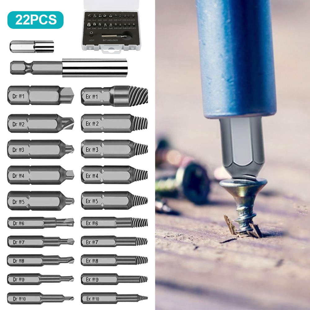 22Pcs Damaged Screw Extractor Drill Bits Purpose Tools HSS Broken Speed Out Easy out Bolt Stud Stripped Screw Remover Tool