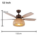 52 inch American retro ceiling fan lamp Bamboo cage with light remote control ventilator lamps bedroom decor Silent Motor Home