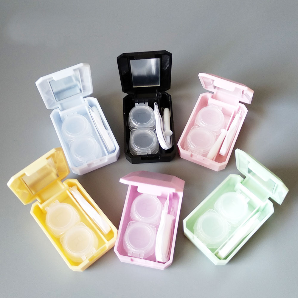 Solid Color Contact Lens Case Cute Mini Eye Contact Lens Care Kit Lens Container Lenses Box for Women Men