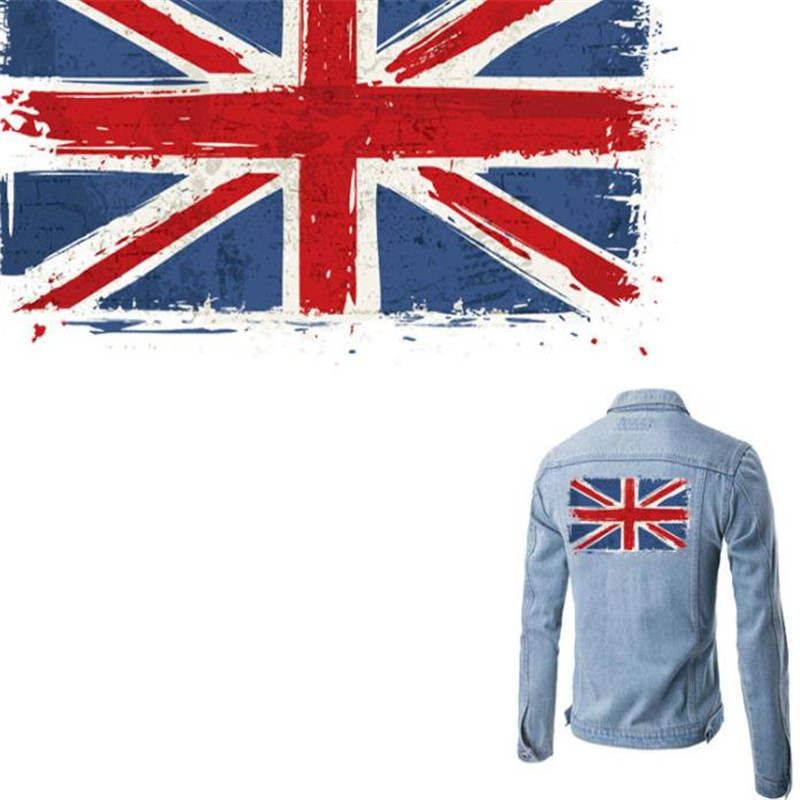 Fashion Patch Clothes Large British flag Thermal Transfer Printing T shirt Women iron on patches for clothing Fabric Stickers
