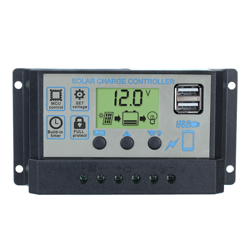 60A/50A/40A/30A/20A/10A Solar Charge Controller Dual USB 12V/24V Auto Solar Panel Battery Charger Controller Voltage Regulator