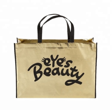 Wholesale 500pcs/lot 35Hx40x10cm gold laser promotional non woven shopping bag/custom printed logo tote reusable shopping bags