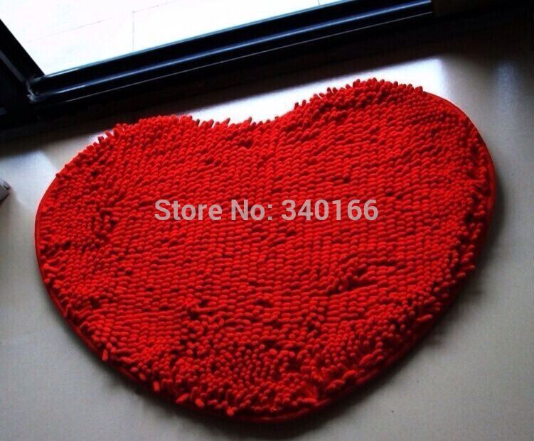 50*60cm-Modern Heart Shape Microfiber Chenille Carpet Heart Cushion Shaggy Mats Waste-absorbing Slip-resistant Pad 13 Colors