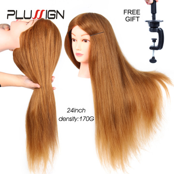 Plussign 60% Real Human Hair Training Head Practice Bride Hairstyle Hairdressing Doll Mannequin Head For Fashion Model Canvas