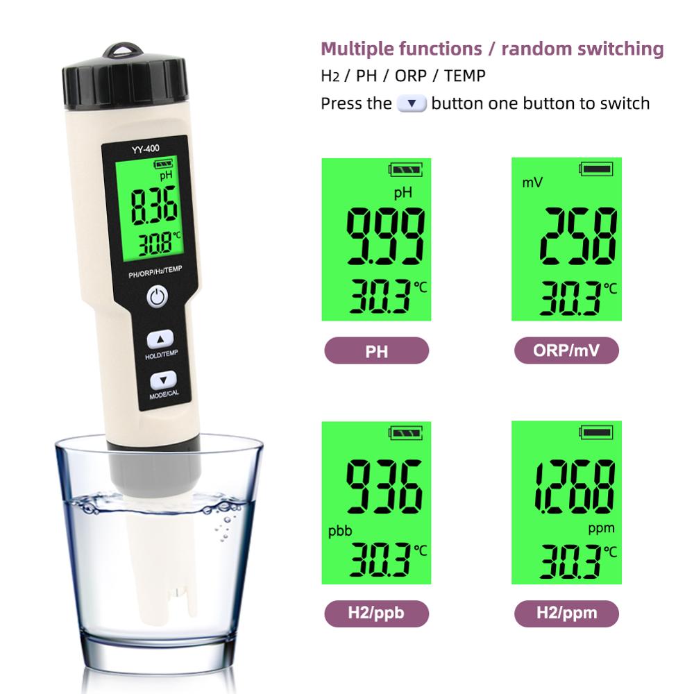 Yieryi 4 in 1 YY-400 PH/ORP/H2&TEM meter digital hydrogen ion concentration tester for aquarium, swimming pool, drinking water