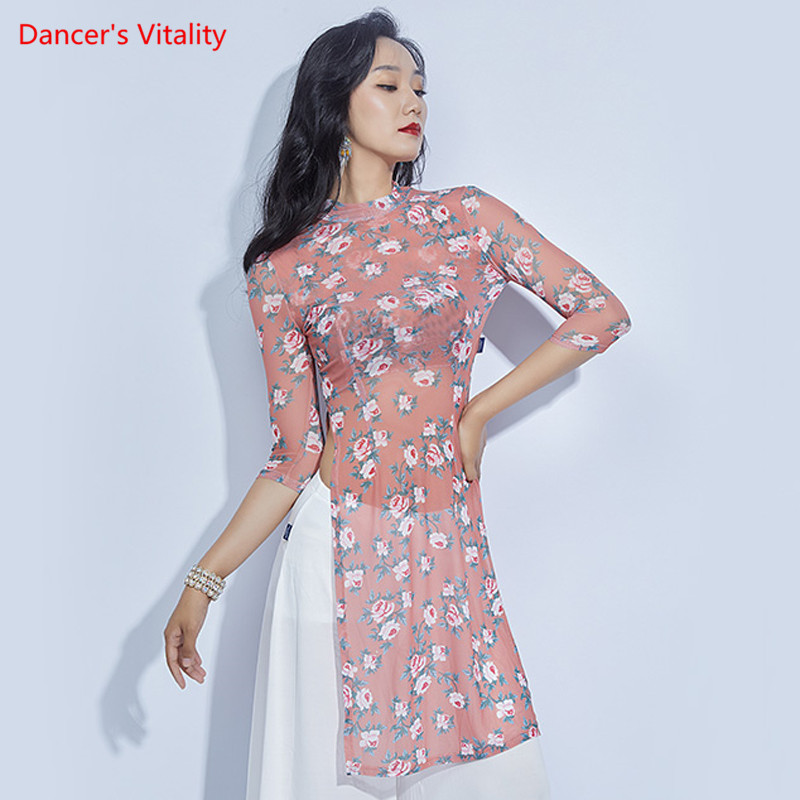 Belly Dance Female Adult Elegant Top Practice Clothes New modern Dancewear Split Floral Sleeves Profession Training Shirt