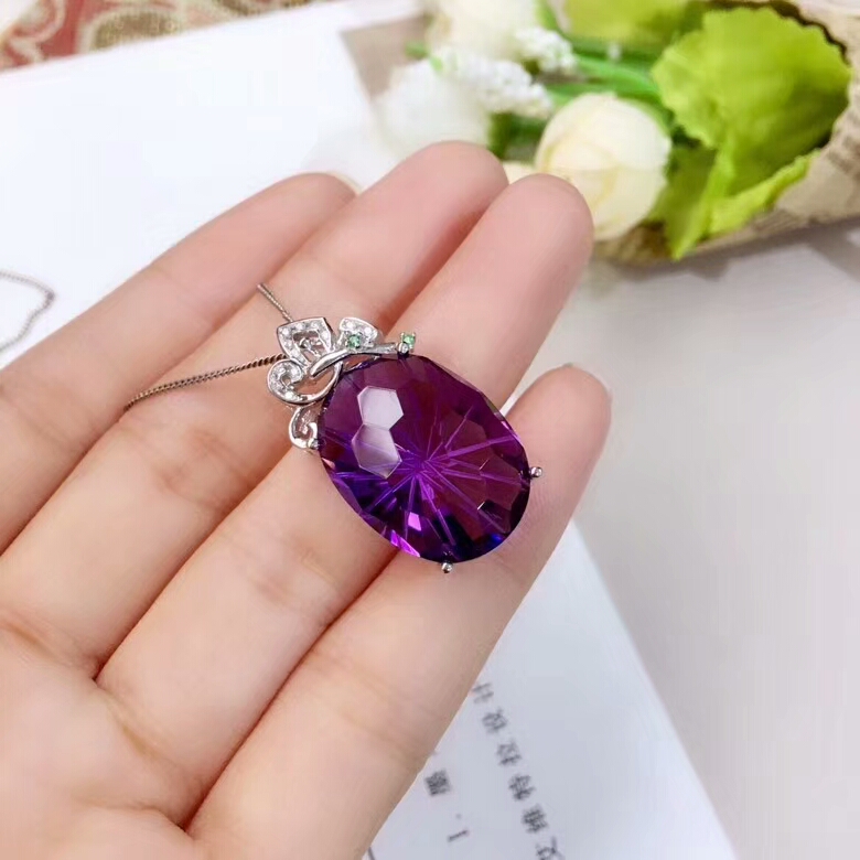MeiBaPJ Natural High Quality Amethyst Gemstone Fine Wedding Jewelry Set 925 Pure Silver Necklace Ring Earrings Suit for Women