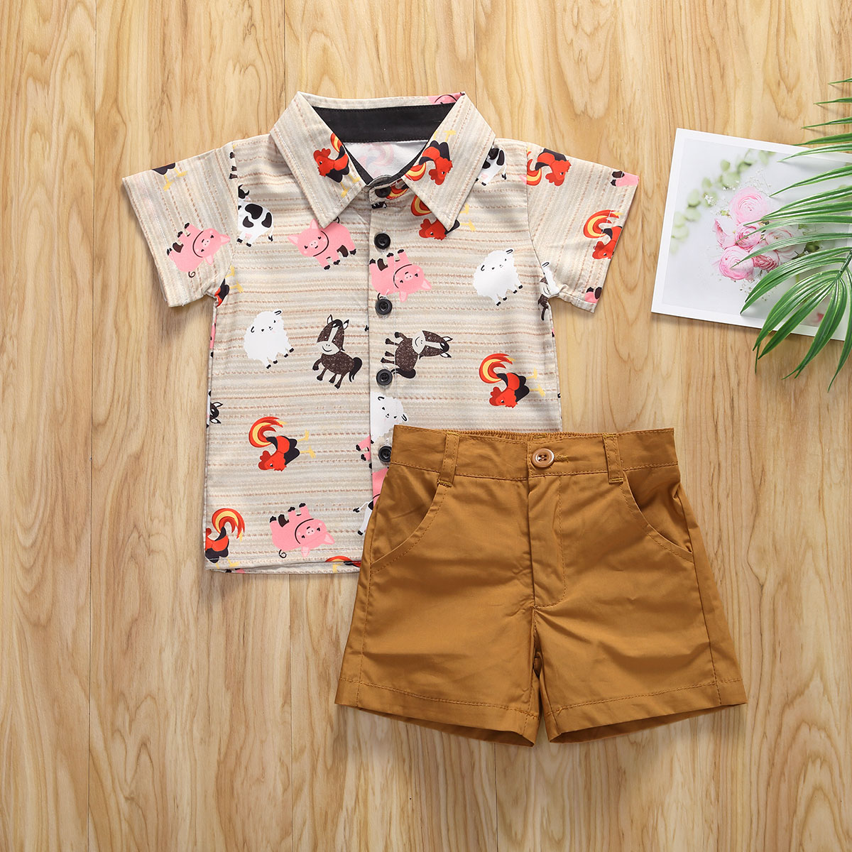 Summer Toddler Kids Baby Boy Animal Print Shirt Top Short Pants Outfits Clothes 2PCS Set