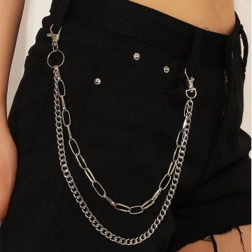 Punk Hip-hop Trendy Beaded Belt Waist Chain for Women Men Pants Chain Double Layer Street Trousers Keychain Jewelry Jeans Gifts