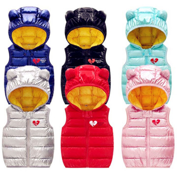 Winter Baby Girl Boy Vest Clothes Bright Kids Hooded Down Cotton Gilet Bebe Waistcoat Warm Windproof And Waterproof