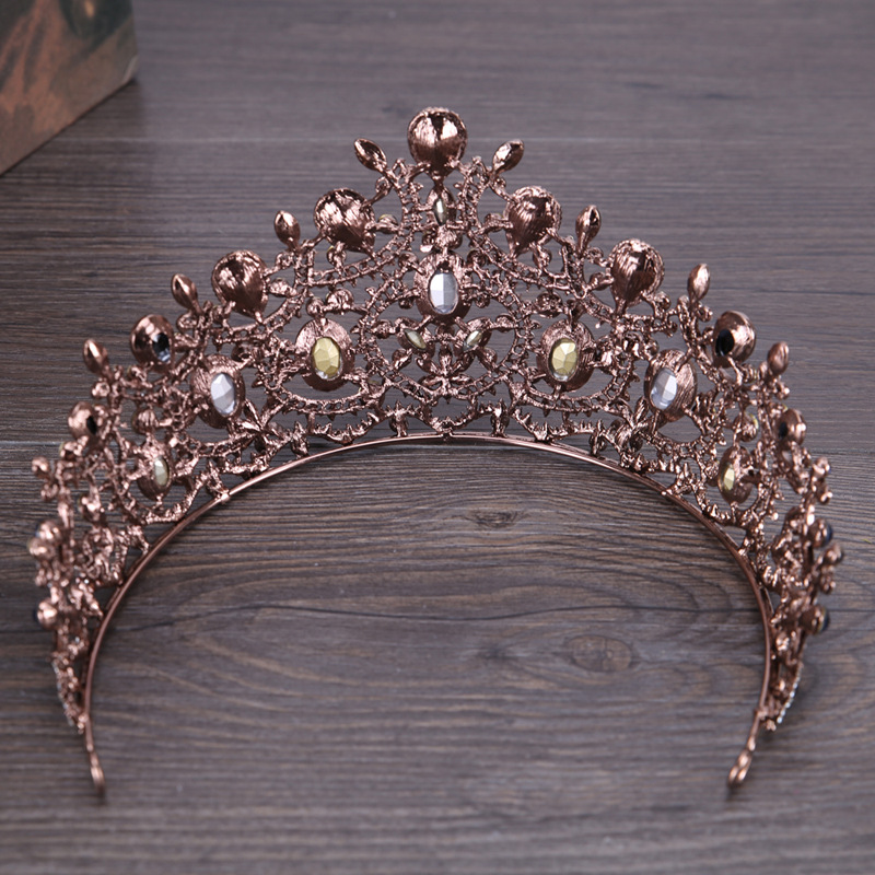 Vintage Bridal Hair Accessories Baroque Black Crystal Crown Rhinestone Big Crown Bridal Wedding Headwear and Crown Accessories