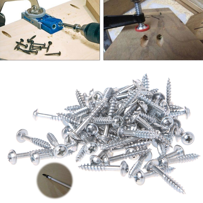 100Pcs M4-25 High Strength Oblique Hole Self-tapping Screws For Pocket Hole Jig #0604