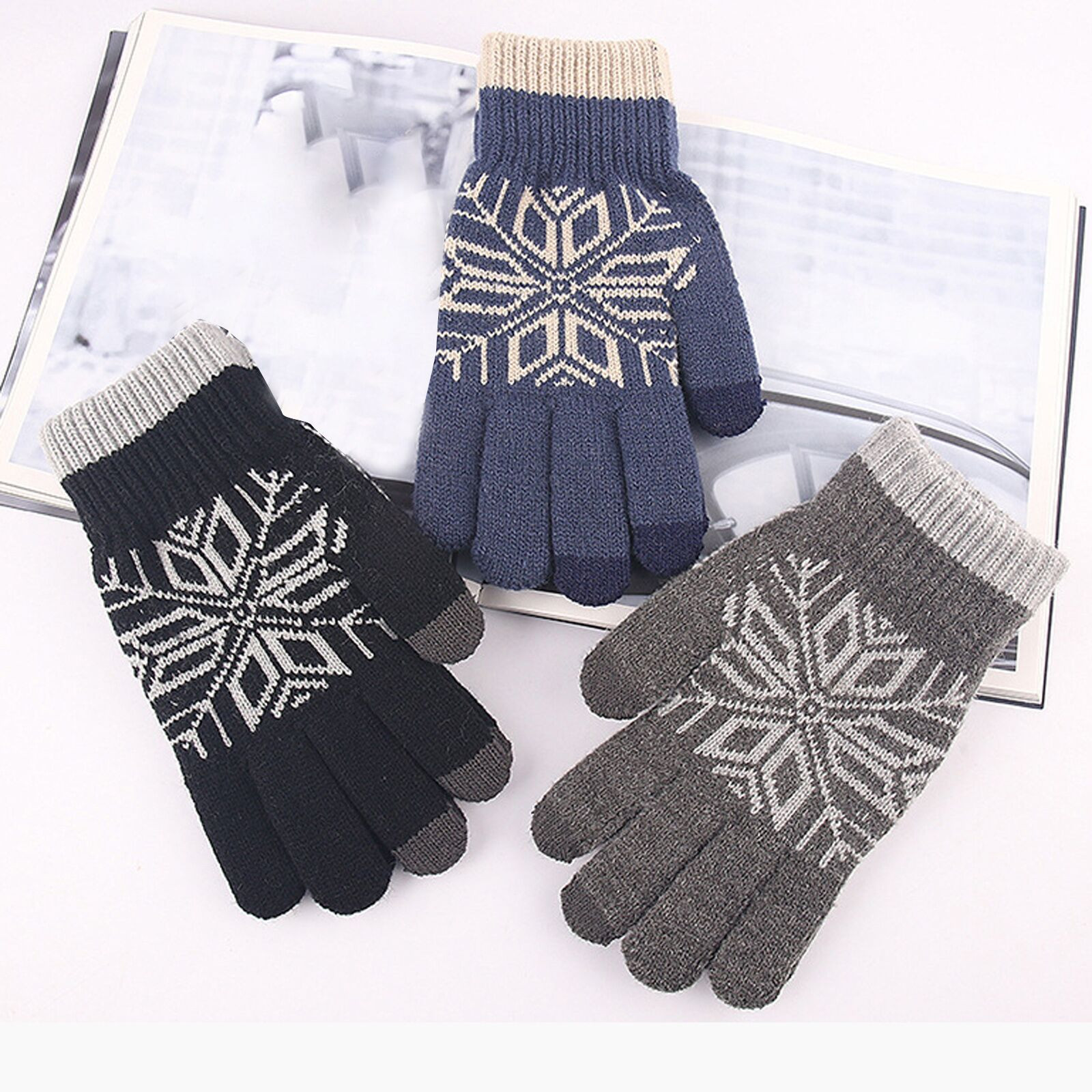 Gloves Men's Fall And Winter Thickened Knitted Warm Woolen Gloves Mittens Motocycle Slip-resistant Carbon Korean version Gloves