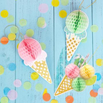 Ice Cream Party Honeycomb Ice Cream Cone Hanging Decoration Kids Birthday Party Summer Baby Shower Girl
