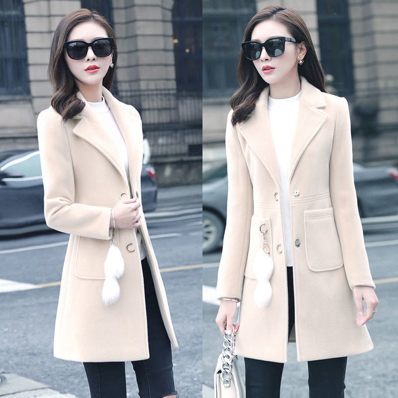 Women Winter Korean Style Pink Long Wool Blend Trench Coat 2020 Autumn Spring Ladies Fashion Windbreaker Clothes Plus Size 3XL