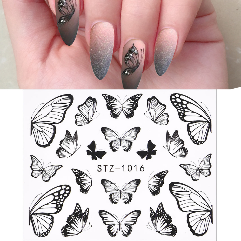 Gold Flower Black Butterfly Spring Nail Art Decoration Water Transfer Stickers Decals Sliders Designer Tools Sets for Nail