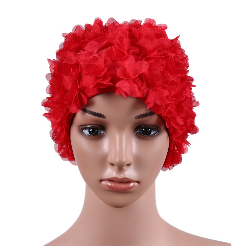 Pure Color Three-dimensional Vintage Floral Woman Swim Cap Petal Retro Swimming Hat Flower Bathing Cap