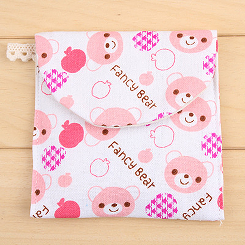 Cute Cartoon Cotton Linen Sanitary Pads Pouch Organizer Purse Napkin Towel Storage Bags Cosmetic Pouch Case Sanitary Napkin Bag