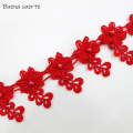 1Yard Red Flower Tassels Fringe Pearl Beaded Lace Trim Ribbon Fabric Sewing Craft Patchwork Handmade DIY for Skirt Decoration