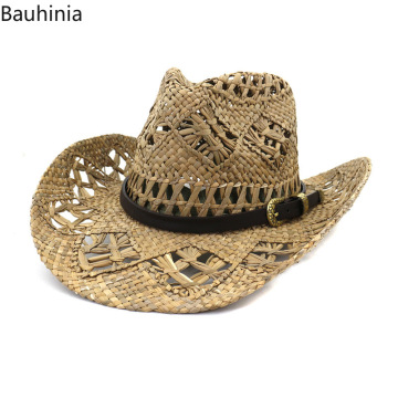 Natural Straw Fashion Hollowed Handmade Women Men Summer Outdoor Travel Beach Hats Western Cowboy Straw Hat Sun Cap