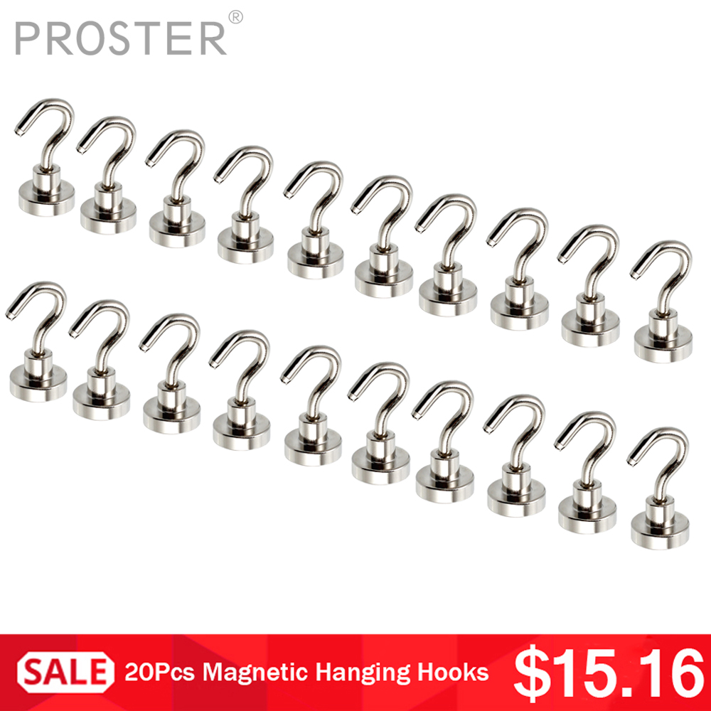 20 Pcs Magnetic Hooks Power Hook Magnet Holder Neodymium Rare Earth 5.5kg Strong Magnet Hardware gancho de parede