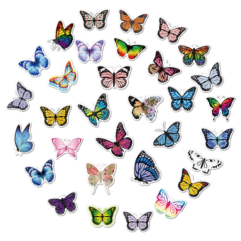 50Pcs Not Repeat Colorful Butterflies Stickers for Kid's Toys Pretty Good Decora to Luggage Laptop Fridge Phone Decals