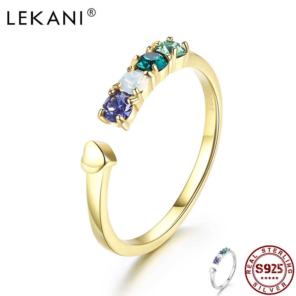 LEKANI 925 Sterling Silver Heart Finger Rings For Women Crystal From Swarovski Open Adjustable Engagement Ring Fine Jewelry