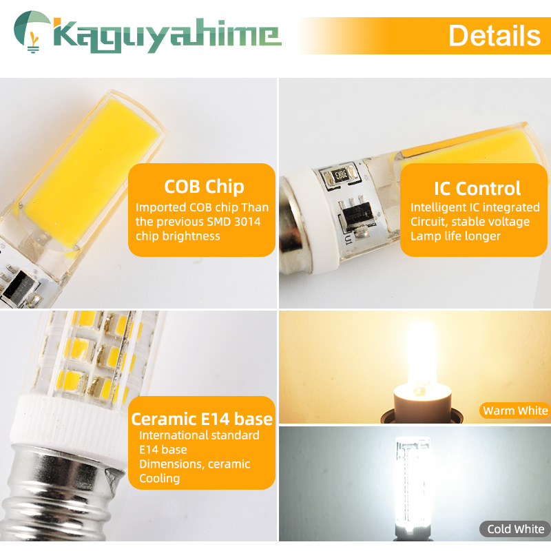 Kaguyahime E14 LED Bulb Light 220V Dimmable Mini Ceramics COB Led Lamp E14 5W 6W 7W 9W Candle Spotlight Bombilla Ampoule Lampada