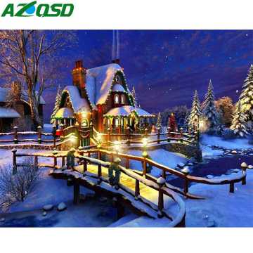 AZQSD Diamond Mosaic Full Display Diamond Painitng House Scenery Handmade Rhinestones Pictures Wall Decor Cross Stitch Kits