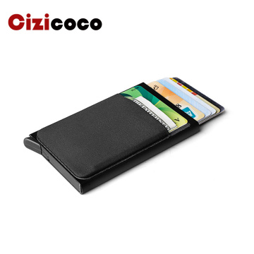 2020 Business Credit Card Holder Men And Women Card Holder Metal RFID Aluminium Box Crazy Horse Leather Travel Card Wallet