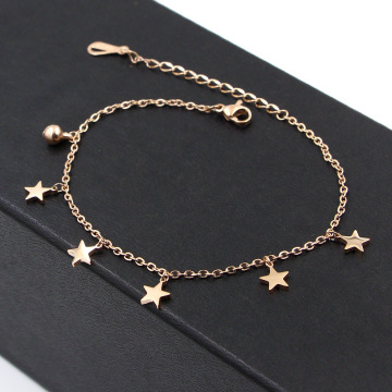 Beautiful Rose Gold Color 5 Pentagram And Bell Anklet For Women Stainless Steel High Quality Anklet Jewelry Length 20cm + 5cm