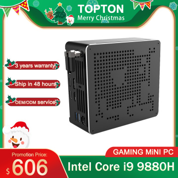 2 Lans Mini PC Intel Core i9 9880H 8 Cores 16 Threads Gaming Desktop Computer 2*DDR4 2*M.2 NVMe Win10 Pro 4K HTPC HDMI DP Type-C