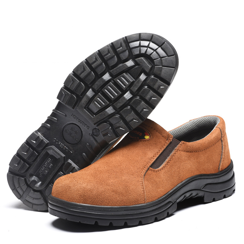 Men Work Safety Shoes Steel Toe Cow Leather Slip-on Safety Boots Breathable Puncture-proof Plus Size 37-45 Work Shoes