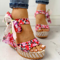 Women Wedge Sandals Female Open Toe Floral Bowknot Platform Bohemia High Heel Sandals Fashion Ankle Strap Ladies Shoes Summer