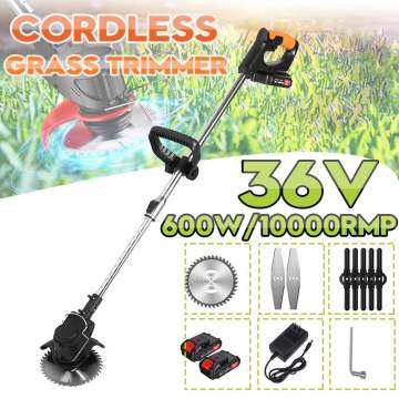 10000rpm 36V Electric Rechargeable Cordless Grass Trimmer Adjustable Lawn Mower Pruning Cutter Garden Tool With 1/2Pcs Battery