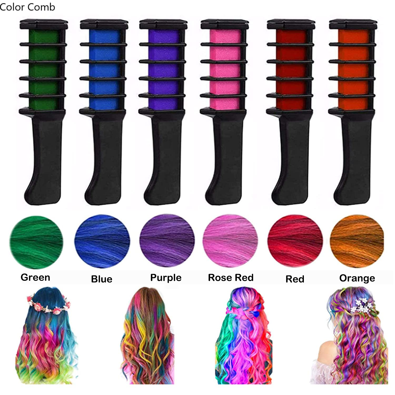 Disposable Fashion 6 Color Temporary Hair Chalk Color Comb Dye Cosplay Colorful Hair Styling Dyeing Pigment Small Comb