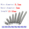 10Pcs 304 Stainless Steel Dual Hook Small Tension Spring Hardware Accessories Wire Dia 0.5mm Outer Dia 5mm Length 15-50mm