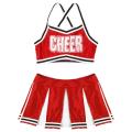 2Pcs Women Adults Cheerleader Costume Outfit Sleeveless Crop Top with High Waist Mini Pleated Skirt Female Cheerleading Uniforms