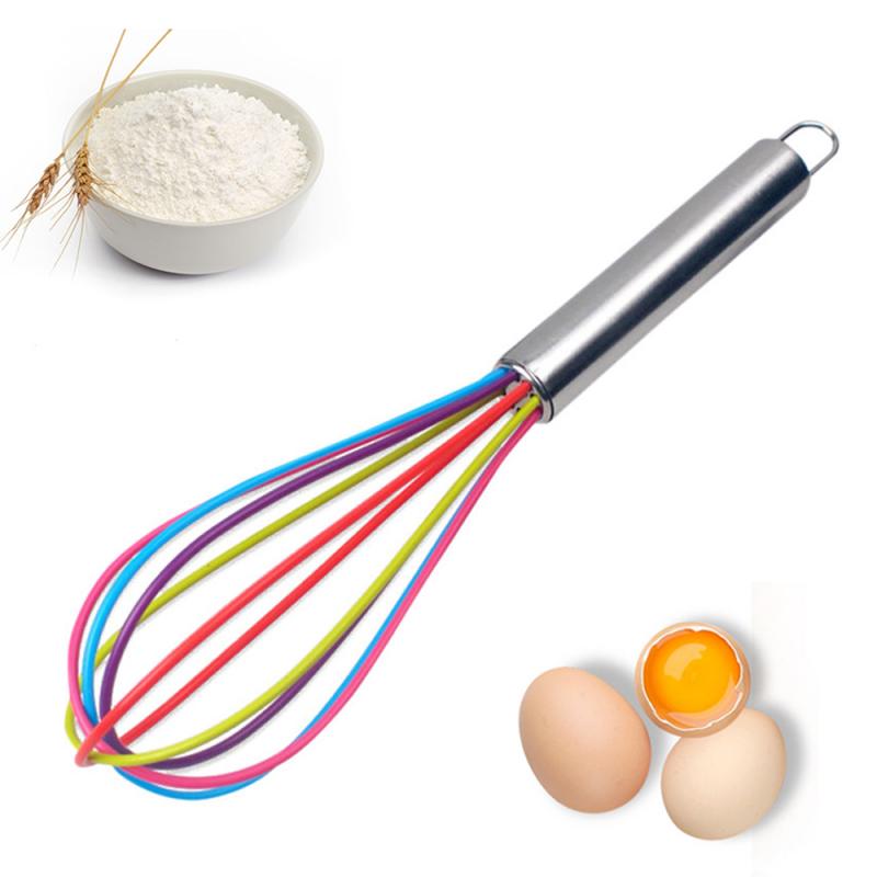 Egg Tools Egg Whisk Non Stick Safe Egg Batter Mixer Good Grips 10" Silicone Egg Whisk Rainbow Hand Mixing Egg Stiring Tools