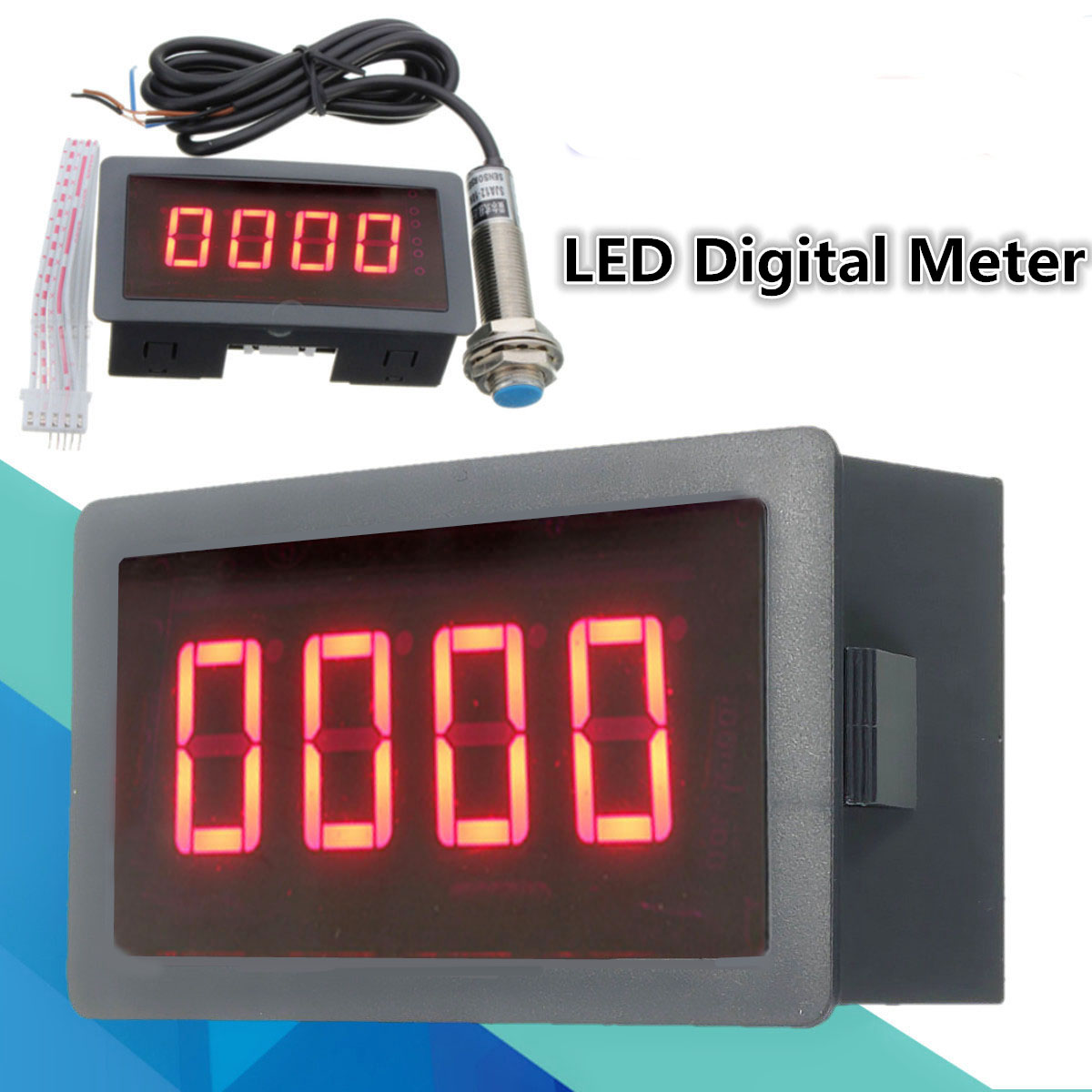 Red LED 4 Digital Tachometer RPM Speed Meter + Proximity Switch Sensor NPN Measuring Instruments