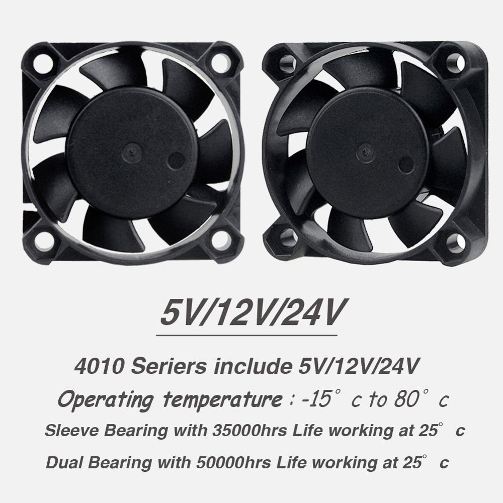 2 Pieces 5V 12V 24V 4010 40mm Cooling Fan 3D Printer Cooling Fan DC Brushless Fan Sleeve/Ball Radial Fans 40x40x10mm Fan