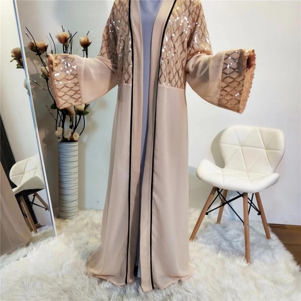 New Muslim Shining Sequin Chiffon Design Islamic Clothing Muslim Women Dresses Cardigan Dubai Abaya Middle East Arab Fashion