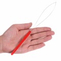 12 pcs Hair Extension Hook Pulling Tool Needle Threader Micro Rings Beads Loop plastic Handle With Iron Wire Red