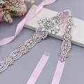 TOPQUEEN S05C Ribbon Rhinestone Belt Bridal Sash Belts Ivory Wedding Belts and Sashes Women Formal Belt Party Belt Silver Belt