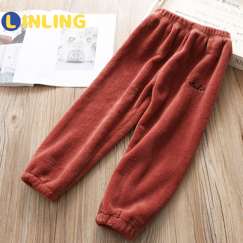 LINLING New Soft Girls Boys Cotton Pants Keep Warm Prevent Cold Spring Autumn Winter Kids Girl Pants Plush Long Trousers V553