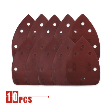 10pcs 140*90 Self-adhesive 6 Holes Sandpaper Triangle Sander Paper Hook Loop Sanding Disc Abrasive Tools For Polishing Grit