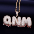 Custom Name Red Color Drip Bubble Letters Pendants Necklaces Men's Zircon Hip Hop Jewelry With 4MM Tennis Chain For Gift