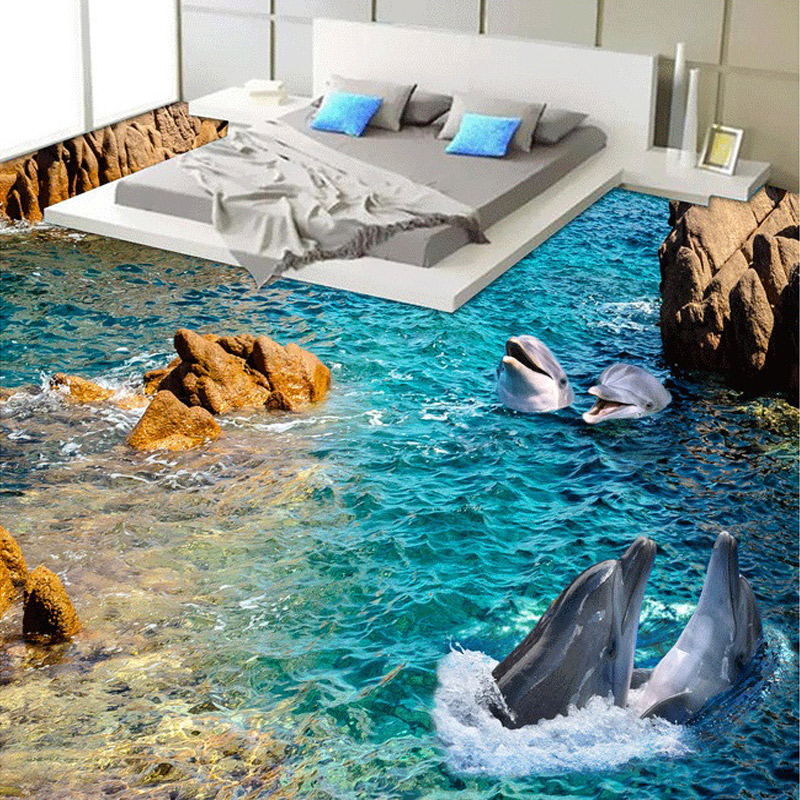 Modern Home Improvement Floor Wallpaper For The Wall Custom 3D Photo Dolphin Reef Murals Wall Paper Self-adhesive Material Paper