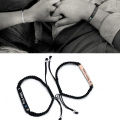 2 Pieces Set Couples ID Tag Braided Bracelets for Women Men Custom Personalized Bar with Crystal Stone Adjsutable Chain