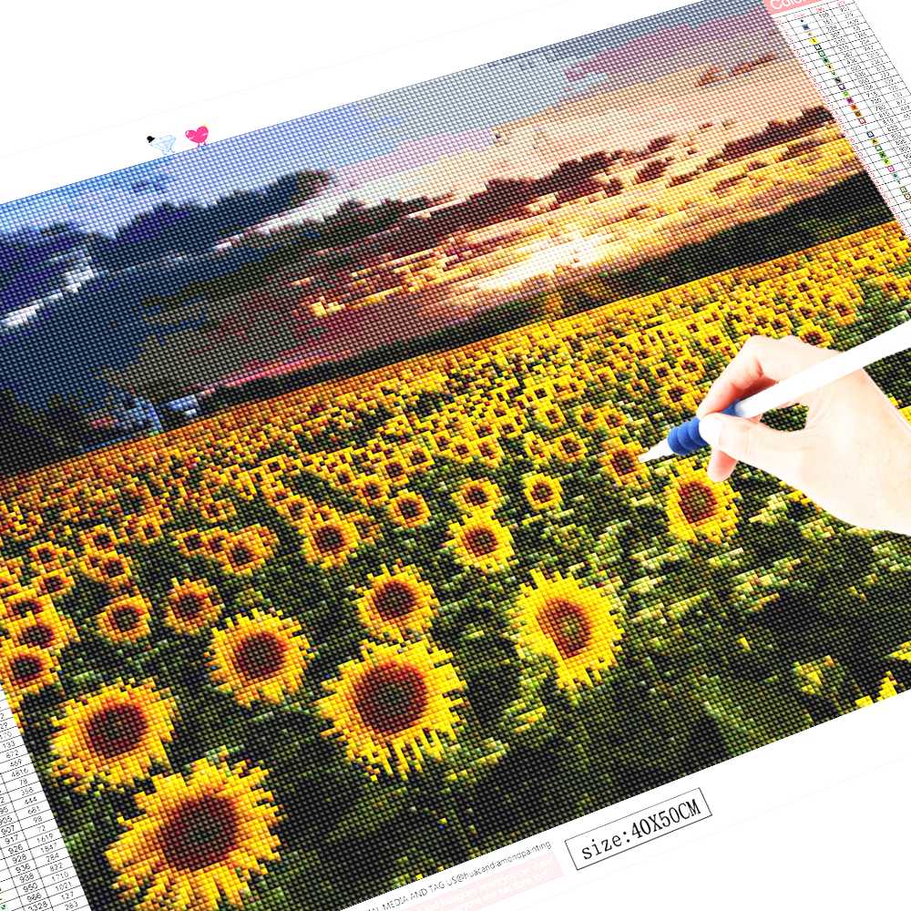 Huacan Full Square Diamond Painting Cross Stitch Sunflower 5D DIY Diamond Embroidery Scenery Mosaic Decoration